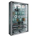 Wandkast Vitrosa Mini - B 590 x D 180 x H 910 mm - met LED-verlichting - 8 legborden - glas en hout - zilverkleurig