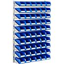 Wandregal 10VK, 10 Böden, L 1000 x B 640 x T 155 mm, mit 60 Sichtlagerkästen SSI Schäfer Serie PROFI LF 211, blau