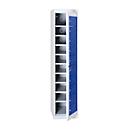 Wasgoedkast, afsluitbaar, met 10 vakken, hoogte 1800 mm, lichtgrijs/gentiaanblauw