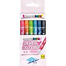 WEDO Kreativmarker-Set Silver + Outline, Silberlackstifte mit farbiger Umrandung, Rundspitze, assortiert, versch. Farben, 6 Stk