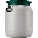 Weithalsfass, Volumen 55 l, mit Deckel/Griff, mit UN-Zertifizierung, wasserdicht, stapelbar, L 410 x B 410 x H 520 mm, R-HDPE, grau-grün