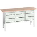 Werkbank Boot verso, met multiplex bovenblad, 9 laden, B 1750 x D 600 x H 830 - 930 mm, RAL 7035 lichtgrijs