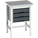 Werkbank Bott verso, Linoleum-Platte, mit Querstrebenset, 3 Schubladen, B 700 x T 600 x H 780 - 930 mm, Lichtgrau / Anthrazitgrau