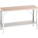 Werkbank Bott verso, Multiplex-Platte, mit Ablageboden, B 1500 x T 600 x H 780 - 930 mm, RAL 7035 Lichtgrau
