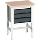 Werkbank Bott verso, Multiplex-Platte, mit Querstrebenset, 3 Schubladen, B 700 x T 600 x H 780 - 930 mm, Lichtgrau / Anthrazitgrau