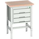 Werkbank Bott verso, Multiplex-Platte, mit Querstrebenset, 3 Schubladen, B 700 x T 600 x H 780 - 930 mm, Lichtgrau