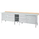 Werkbank in kastuitvoering Schäfer Shop Select PWi 300-2, ESD, beuken multiplexplaat, met stalen deksel, tot 750 kg, B 3000 x D 700 x H 840 mm, alu wit