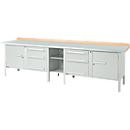 Werkbank in kastuitvoering Schäfer Shop Select PWi 300-2, ESD, beuken multiplexplaat, met stalen deksel, tot 750 kg, B 3000 x D 700 x H 840 mm, lichtgrijs