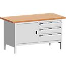 Werkbank met kast KW-1578-2.3, lichtgrijs