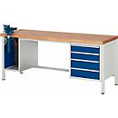 Werkbank model 8185, 4 schuiflades, kast met inschuifdeur, incl. bankschroef, B 2000 x D 700