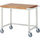 Werkbank Serie 8000, fahrbar, Arbeitsplatte Buche-Massiv, B 1000 x T 700 x H 880 mm