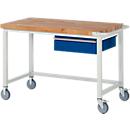 Werkbank Serie 8000, fahrbar, mit Hängeschublade, B 1250 x T 700 x H 880 mm