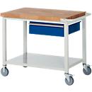 Werkbank serie 8001, verrijdbaar, met schuiflade, met legbord, B 1000 x D 700 x H 880 mm