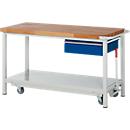 Werkbank serie 8001, verrijdbaar, neerlaatbaar, schuiflade, B 1500 x D 700 x H 880 mm
