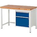Werkbank serie 8152, vast, in hoogte verstelbaar, schuiflade, B 1250 x D 700 x H 840-1040