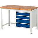 Werkbank Serie 8162, höhenverstellbar, 4 Schubladen, B 1250 x T 700 x H 840 - 1040 mm