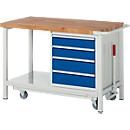 Werkbank serie 8162, neerlaatbaar, verrijdbaar, 4 schuifladen, B 1250 x D 700 x H 880 mm