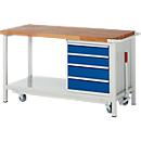 Werkbank serie 8162, neerlaatbaar, verrijdbaar, 4 schuifladen, B 1500 x D 700 x H 880 mm