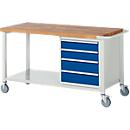 Werkbank serie 8162, verrijdbaar, 4 schuifladen, B 1500 x D 700 x H 880 mm