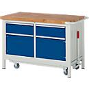 Werkbank Serie 8466, absenkbar, 2 Schubladen, 2 Türen, B 1250 x T 700 x H 880 mm