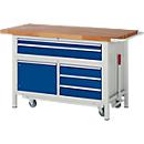 Werkbank serie 8922, neerlaatbaar, 5 schuifladen, 1 legbord met deur, B 1500 x D 700 x H 880 mm