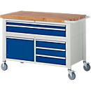 Werkbank serie 8922, verrijdbaar, 5 schuifladen, 2 legborden met deur, B 1250 x D 700 x H 880 mm