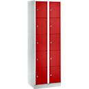 Wertfachschrank 300 mm, 2 Abteile, 10 Fächer, Sicherheitszylinderschloss, Sockel, feuerrot