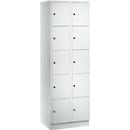 Wertfachschrank 300 mm, 2 Abteile, 10 Fächer, Sicherheitszylinderschloss, Sockel, lichtgrau