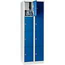 Wertfachschrank 300 mm, 2 Abteile, 8 Fächer, Sicherheitszylinderschloss, Sockel, enzianblau