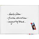 Whiteboard Franken X-tra!Line, geëmailleerd oppervlak, magnetisch, beschrijfbaar, incl. opbergbak, B 900 x H 600 mm, staal/aluminium, wit-zilver