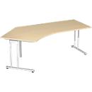 Winkelschreibtisch 135° PALENQUE, C-Fuß, Winkel links, B 2165 x T 800/1130 x H 720 mm, Ahorn