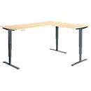 Winkelschreibtisch AERO FLEX, elektrisch höhenverstellbar, 90° Winkel, T-Fuß, B 2000 x T 1600 mm, Ahorn/anthrazit + Memorypanel