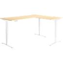 Winkelschreibtisch AERO FLEX, elektrisch höhenverstellbar, 90° Winkel, T-Fuß, B 2000 x T 1600 mm, Ahorn/weiß + Memorypanel