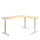 Winkelschreibtisch AERO FLEX, elektrisch höhenverstellbar, 90° Winkel, T-Fuß, B 2000 x T 1600 mm, Ahorn/weißalu + Memorypanel