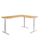 Winkelschreibtisch AERO FLEX, elektrisch höhenverstellbar, 90° Winkel, T-Fuß, B 2000 x T 1600 mm, Buche/weißalu + Memorypanel