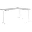 Winkelschreibtisch AERO FLEX, elektrisch höhenverstellbar, 90° Winkel, T-Fuß, B 2000 x T 1600 mm, lichtgrau/weiß + Memorypanel