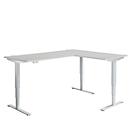 Winkelschreibtisch AERO FLEX, elektrisch höhenverstellbar, 90° Winkel, T-Fuss, B 2000 x T 1600 mm, lichtgrau/weissalu + Memorypanel