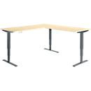 Winkelschreibtisch AERO FLEX, elektrisch höhenverstellbar, 90° Winkel, T-Fuß, B 2000 x T 2000 mm, Ahorn/anthrazit + Memorypanel