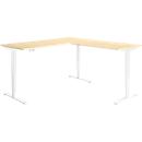Winkelschreibtisch AERO FLEX, elektrisch höhenverstellbar, 90° Winkel, T-Fuß, B 2000 x T 2000 mm, Ahorn/weiß + Memorypanel