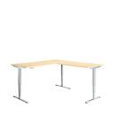 Winkelschreibtisch AERO FLEX, elektrisch höhenverstellbar, 90° Winkel, T-Fuß, B 2000 x T 2000 mm, Ahorn/weißalu + Memorypanel