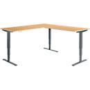 Winkelschreibtisch AERO FLEX, elektrisch höhenverstellbar, 90° Winkel, T-Fuß, B 2000 x T 2000 mm, Buche/anthrazit + Memorypanel