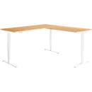Winkelschreibtisch AERO FLEX, elektrisch höhenverstellbar, 90° Winkel, T-Fuß, B 2000 x T 2000 mm, Buche/weiß + Memorypanel