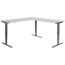 Winkelschreibtisch AERO FLEX, elektrisch höhenverstellbar, 90° Winkel, T-Fuß, B 2000 x T 2000 mm, lichtgrau/anthrazit + Memorypanel