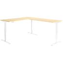 Winkelschreibtisch AERO FLEX, elektrisch höhenverstellbar, 90° Winkel, T-Fuß, B 2000 x T 2400 mm, Ahorn/weiß + Memorypanel