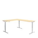 Winkelschreibtisch AERO FLEX, elektrisch höhenverstellbar, 90° Winkel, T-Fuß, B 2000 x T 2400 mm, Ahorn/weißalu + Memorypanel