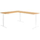 Winkelschreibtisch AERO FLEX, elektrisch höhenverstellbar, 90° Winkel, T-Fuß, B 2000 x T 2400 mm, Buche/weiß + Memorypanel