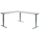 Winkelschreibtisch AERO FLEX, elektrisch höhenverstellbar, 90° Winkel, T-Fuß, B 2000 x T 2400 mm, lichtgrau/anthrazit + Memorypanel