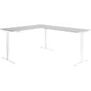 Winkelschreibtisch AERO FLEX, elektrisch höhenverstellbar, 90° Winkel, T-Fuß, B 2000 x T 2400 mm, lichtgrau/weiß + Memorypanel