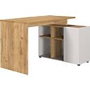 Winkelschreibtisch Athen, Rechteck, Wange, integriertes Sideboard mit 6 Fächern/griffloser Tür, B 1200 x T 900 x H 740 mm, Holz, kaschmir/Navarra Eiche