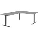 Winkelschreibtisch BARI 90°, T-Fuß, Freiformtisch, Winkel links, B 1800 x T 1000/800 x H 680-820 mm, mittelgrau/anthrazit